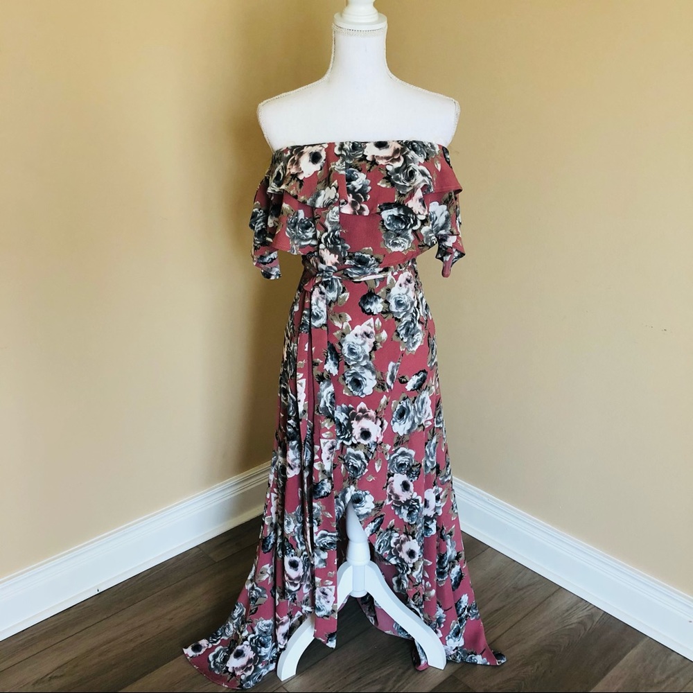 Windsor Off-the-Shoulder Ruffle Long Floral Gown